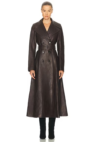 Long Leather Coat Ebene