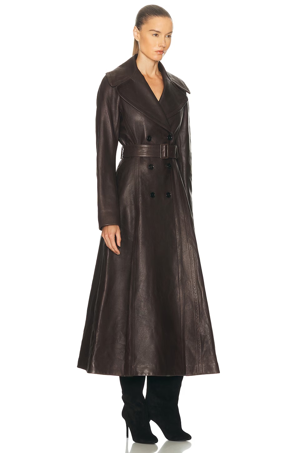 Long Leather Coat Ebene