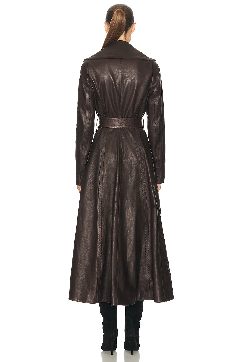 Long Leather Coat Ebene