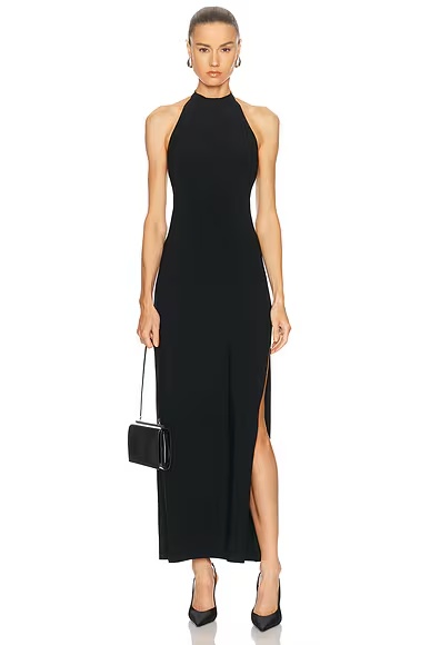 Halter Side Slit Long Dress Black