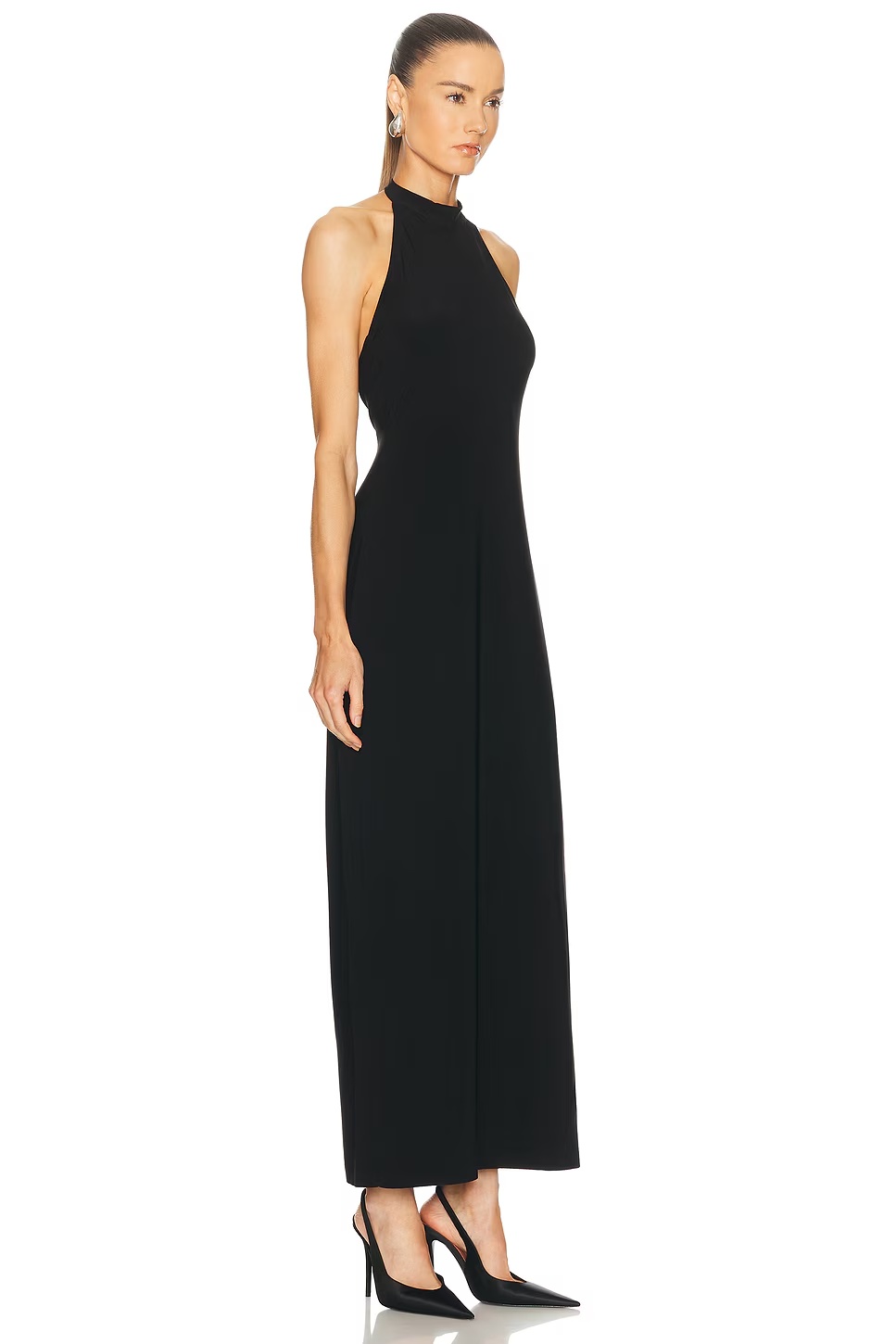 Halter Side Slit Long Dress Black