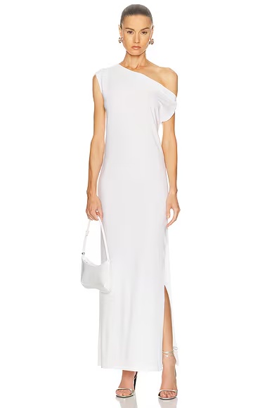 Drop Shoulder Side Slit Long Dress Snow White