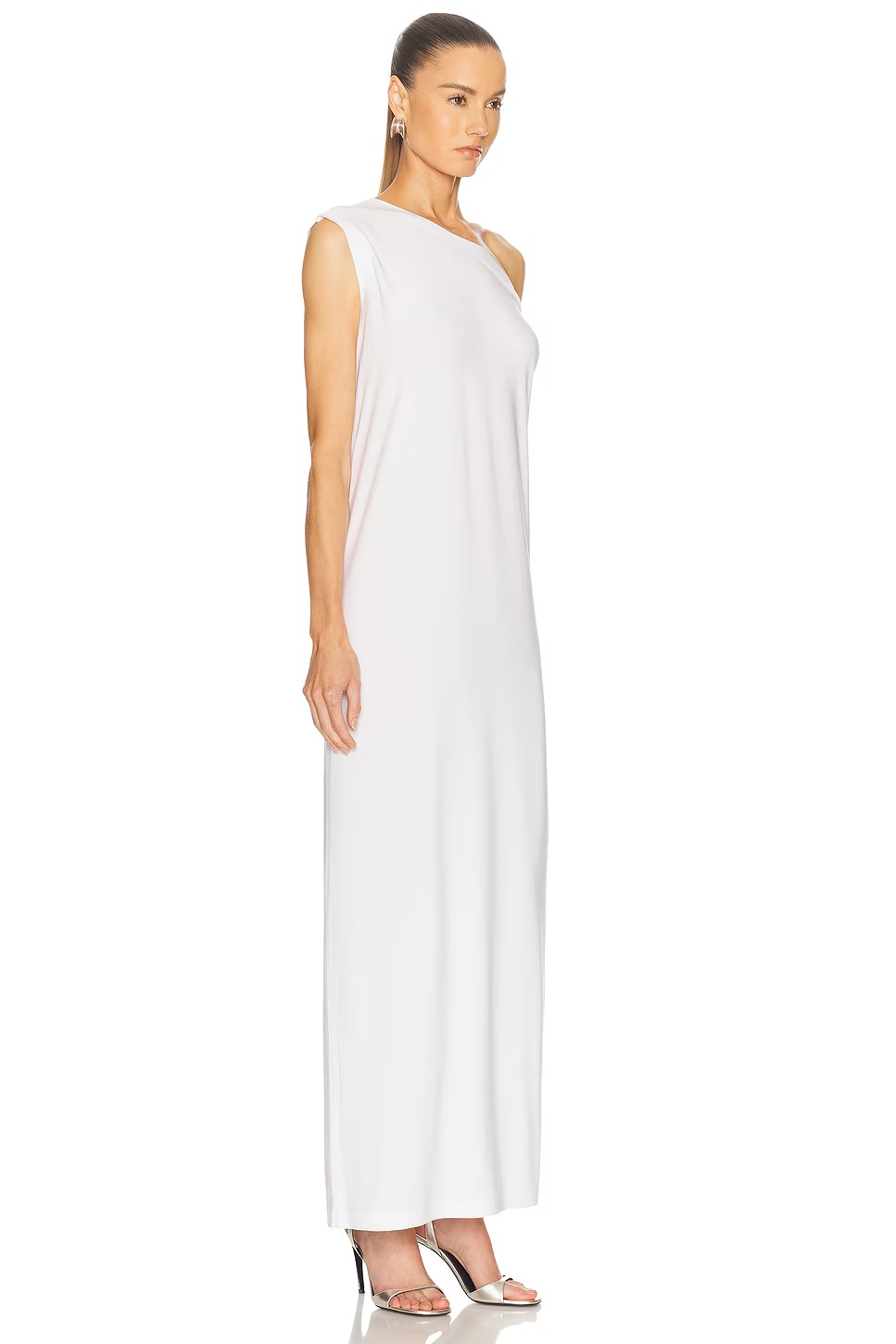 Drop Shoulder Side Slit Long Dress Snow White