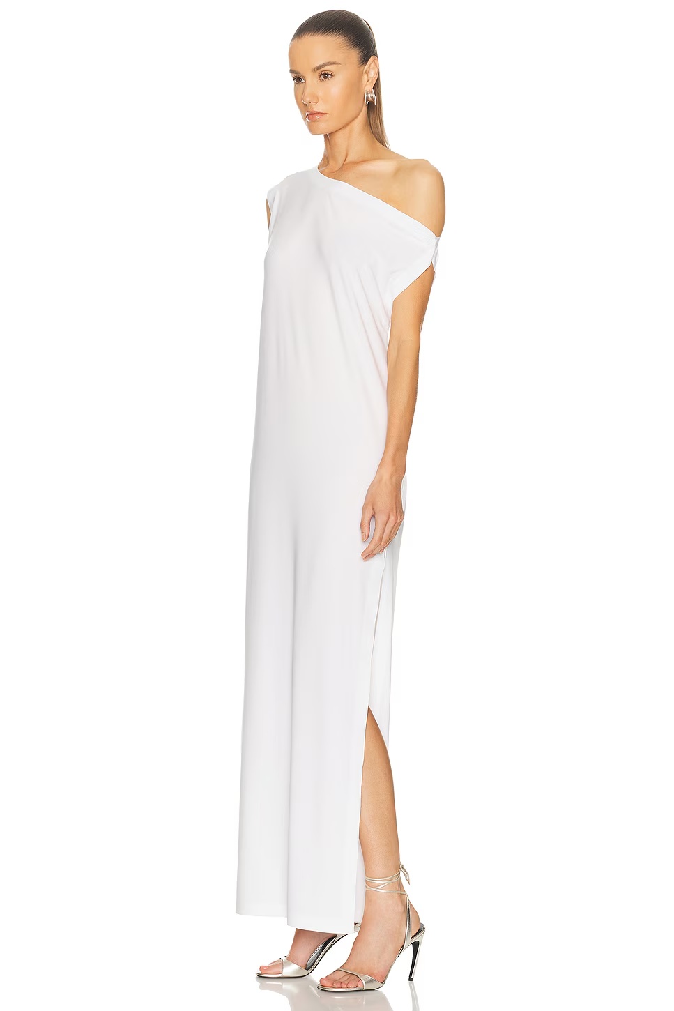 Drop Shoulder Side Slit Long Dress Snow White