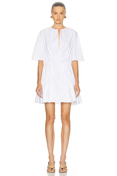 Short Sleeve Ruffle Dress Blanc