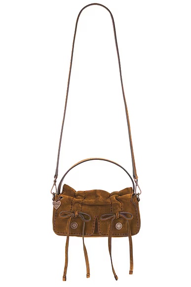 Multipocket Micro Crossbody Suede Bag Cognac Brown