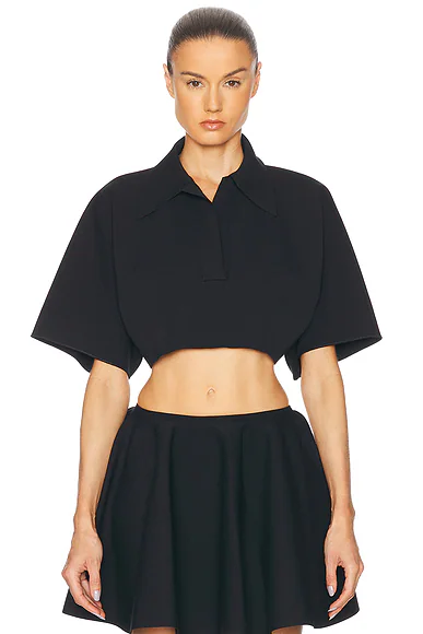 ALAΪA Crop Polo Top Noir Alaia