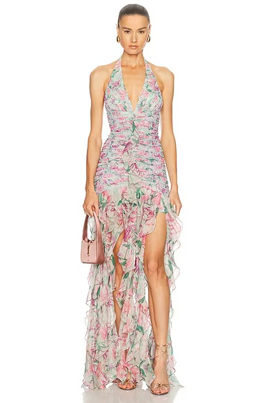 Honey Flower Plunge Dress Green