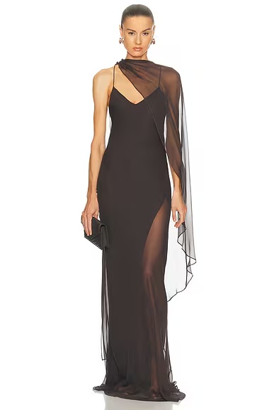 Cape Cami Slit Gown Carbon