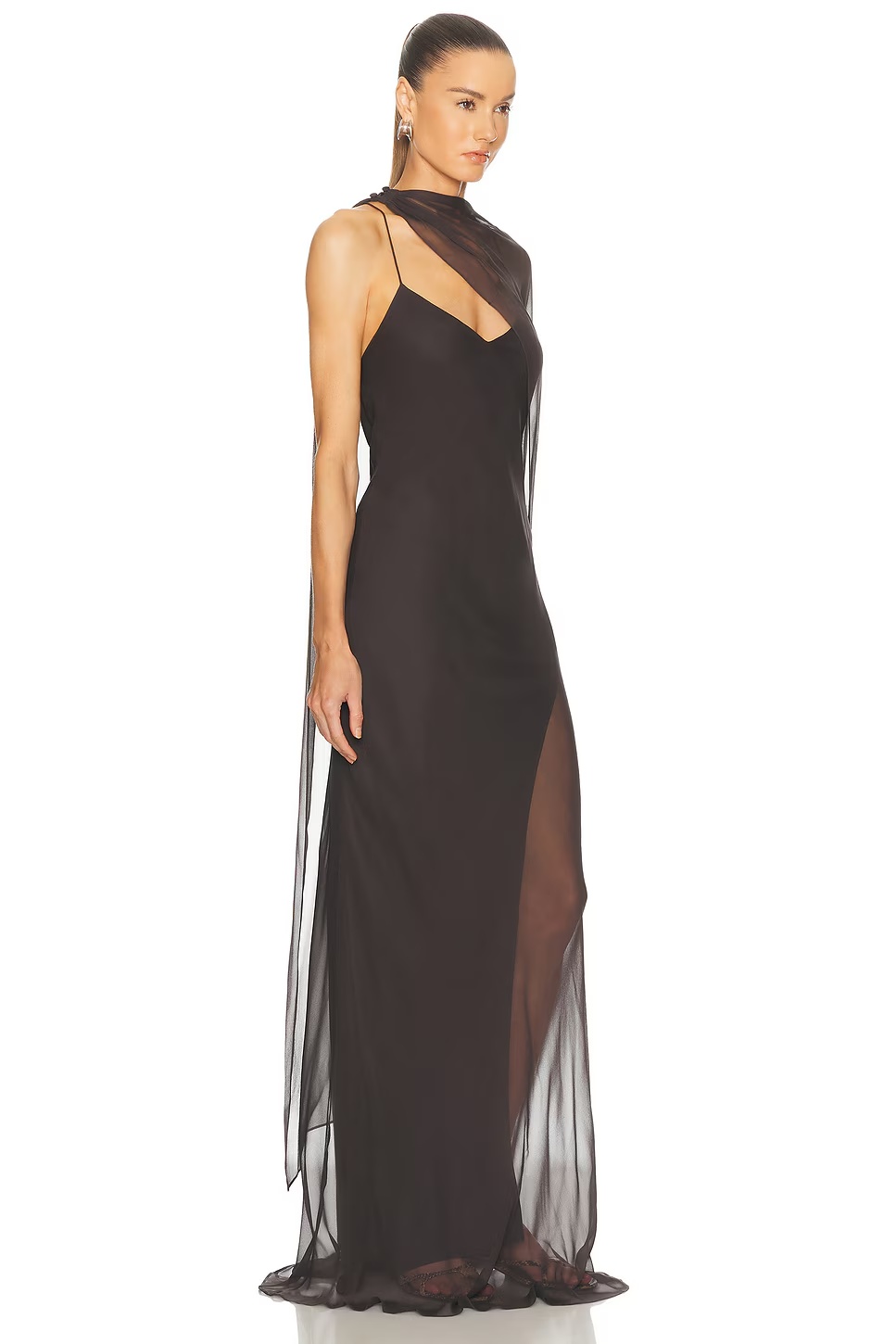 Cape Cami Slit Gown Carbon
