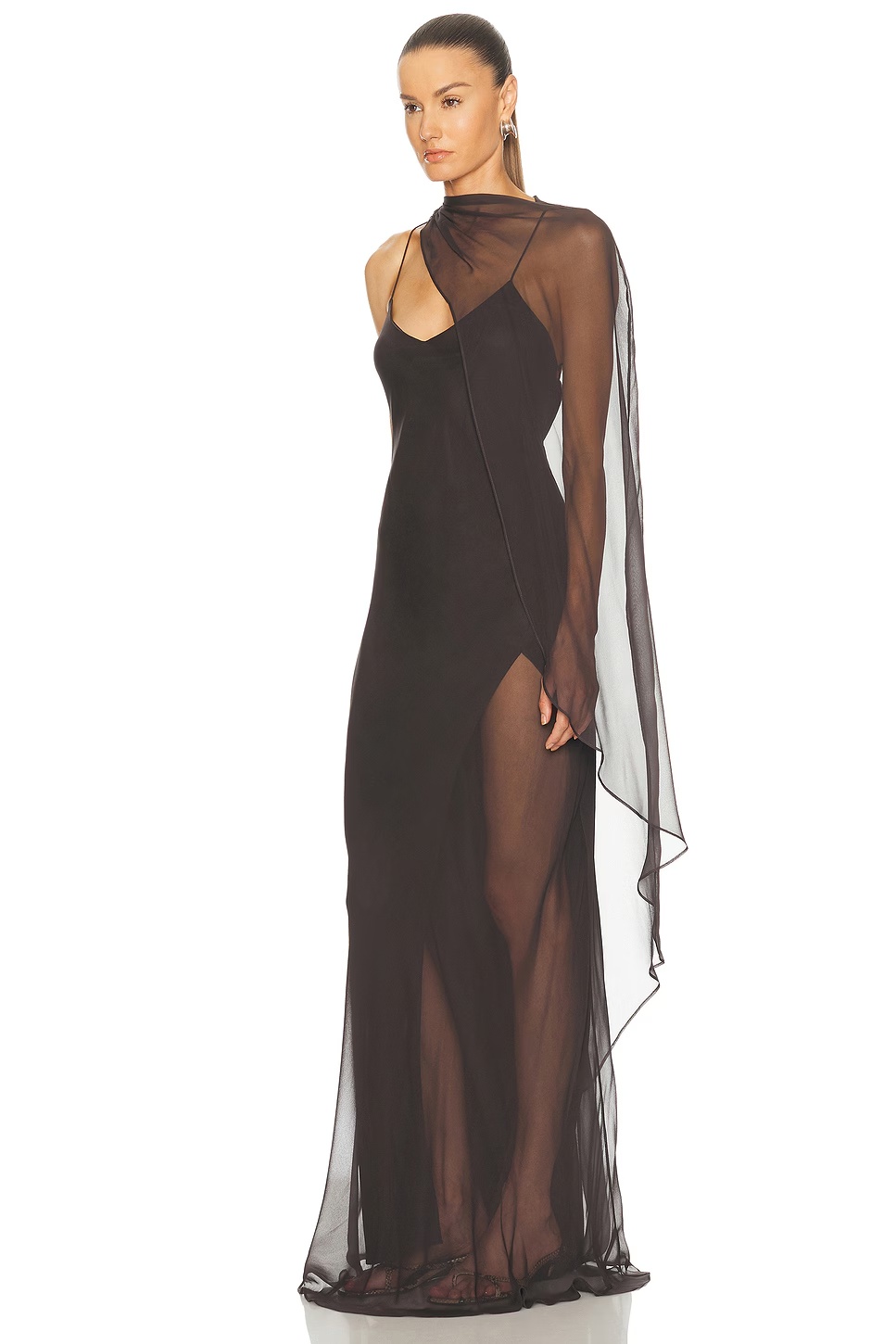 Cape Cami Slit Gown Carbon