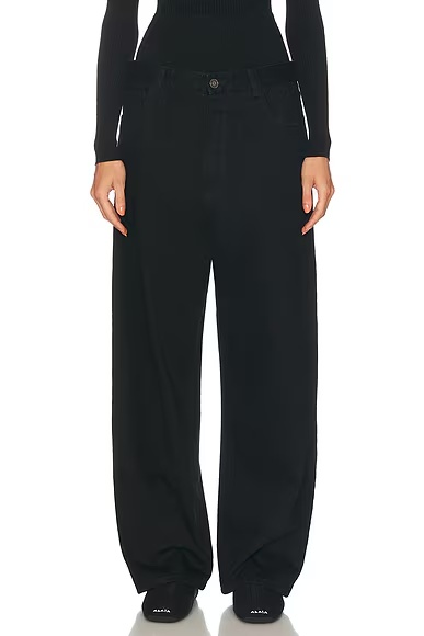 Knit Band Waist Straight Leg Jeans Noir