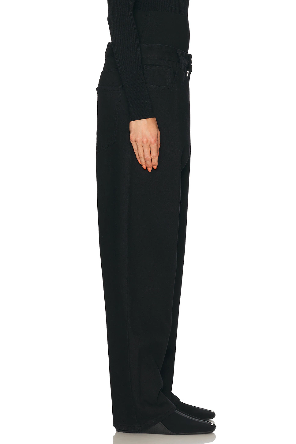 Knit Band Waist Straight Leg Jeans Noir