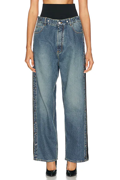 Wide Leg With Snaps Jeans Bleu Vintage