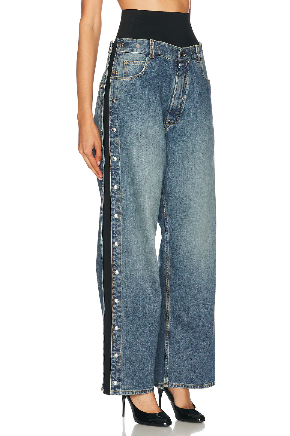 Wide Leg With Snaps Jeans Bleu Vintage