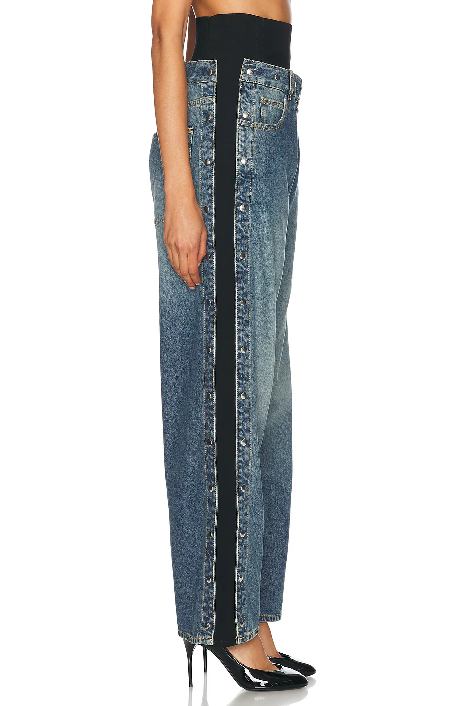 Wide Leg With Snaps Jeans Bleu Vintage