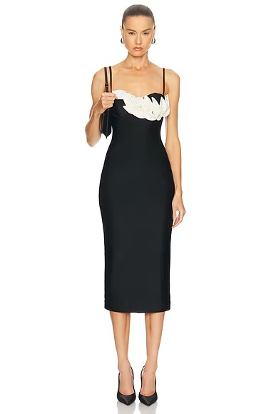 Selene Mesh Midi Dress Black