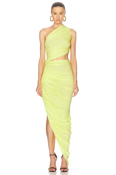 Asymmetrical One Shoulder Maxi Dress Jaune Clair
