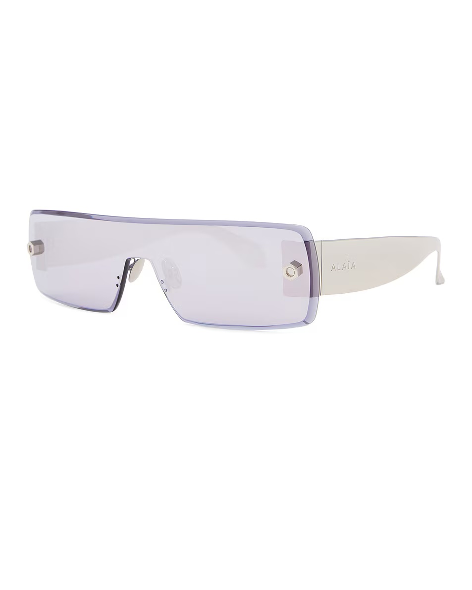 Lettering Logo Rectangular Sunglasses Silver