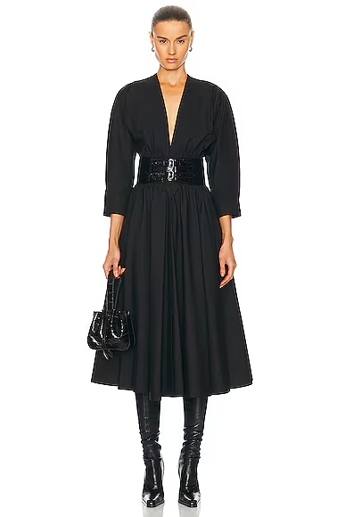 Long Sleeve Belt Dress Noir