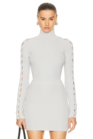 Long Sleeve Turtleneck Top Gris Perle