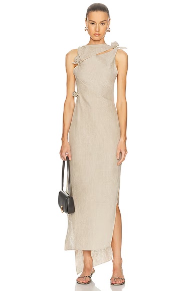 Linen Flower Gown Beige