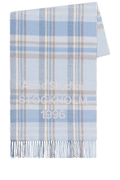Check Jacquard Scarf Aqua Blue & Beige