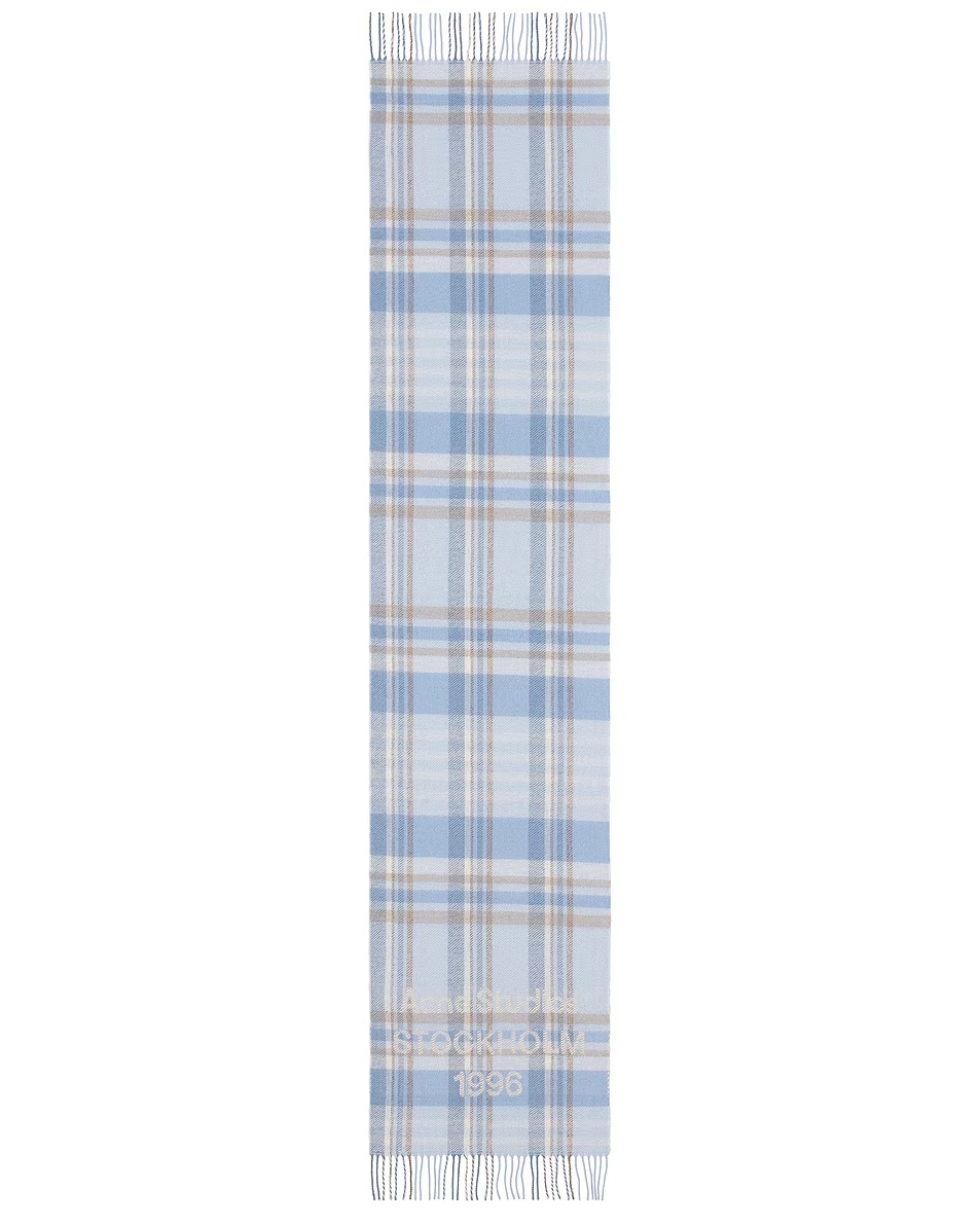 Check Jacquard Scarf Aqua Blue & Beige