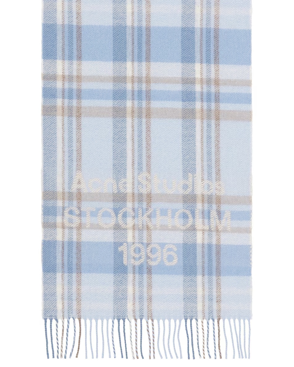 Check Jacquard Scarf Aqua Blue & Beige