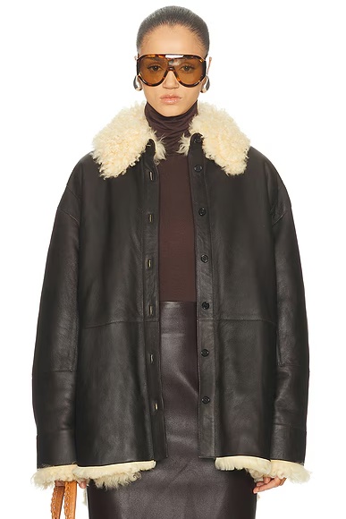 Lessora Leather Jacket Coffee Brown & Pale Yellow