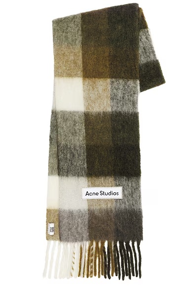 Mohair Checked Scarf Taupe, Green, & Black