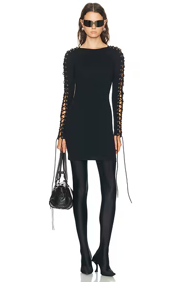 Lace Up Long Sleeve Dress Black