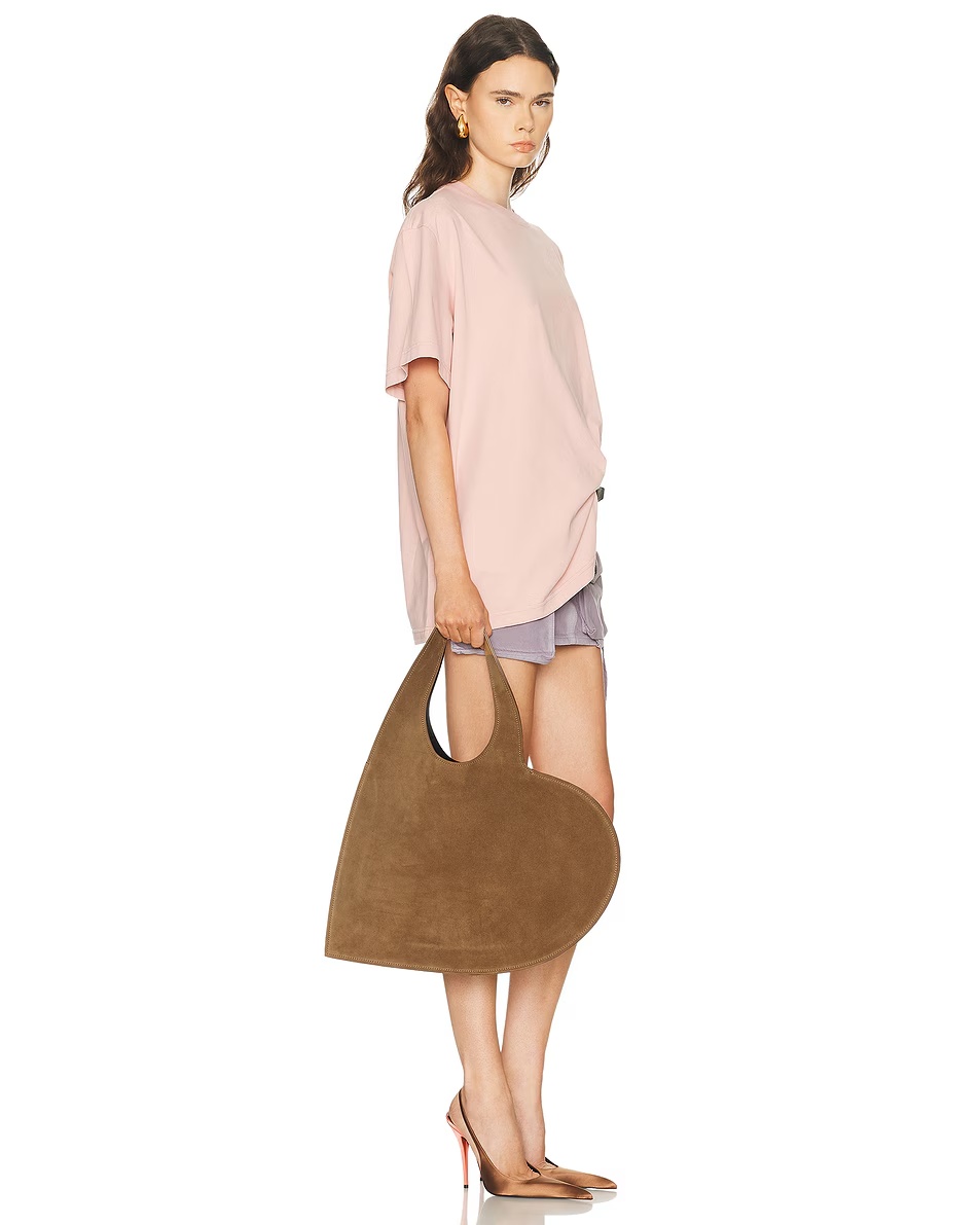 Double Heart Tote Bag Brown Dark