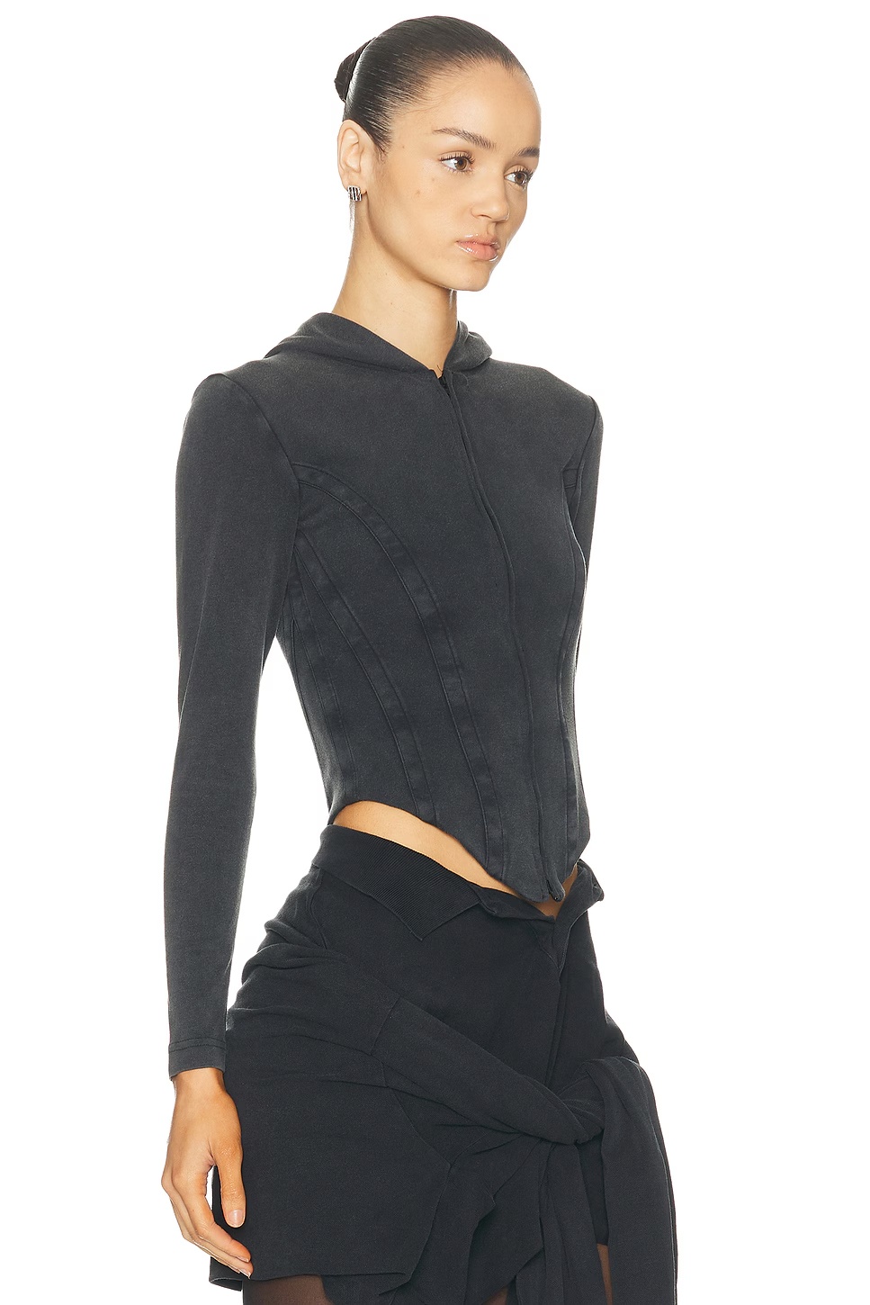 Corseted Zip Up Hoodie Washed Black