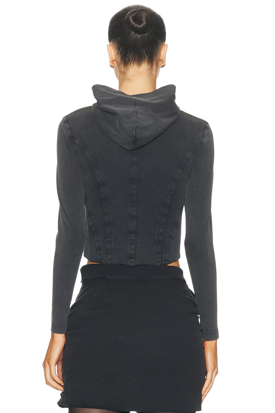 Corseted Zip Up Hoodie Washed Black